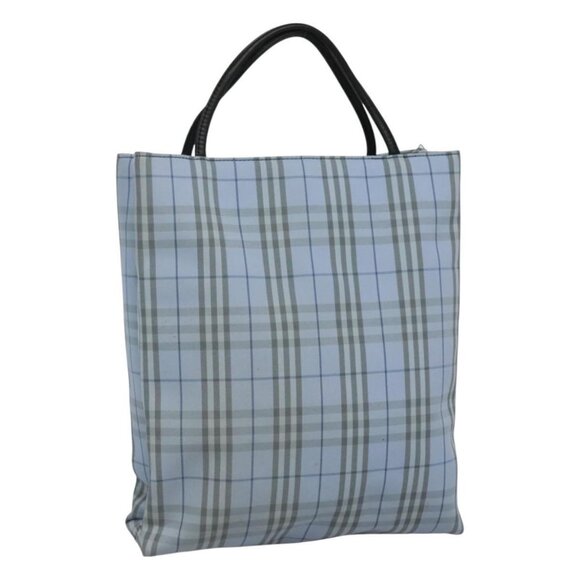 BURBERRY Nova Check Hand Bag Nylon Light Blue Silver Auth EC756 - Picture 1 of 16